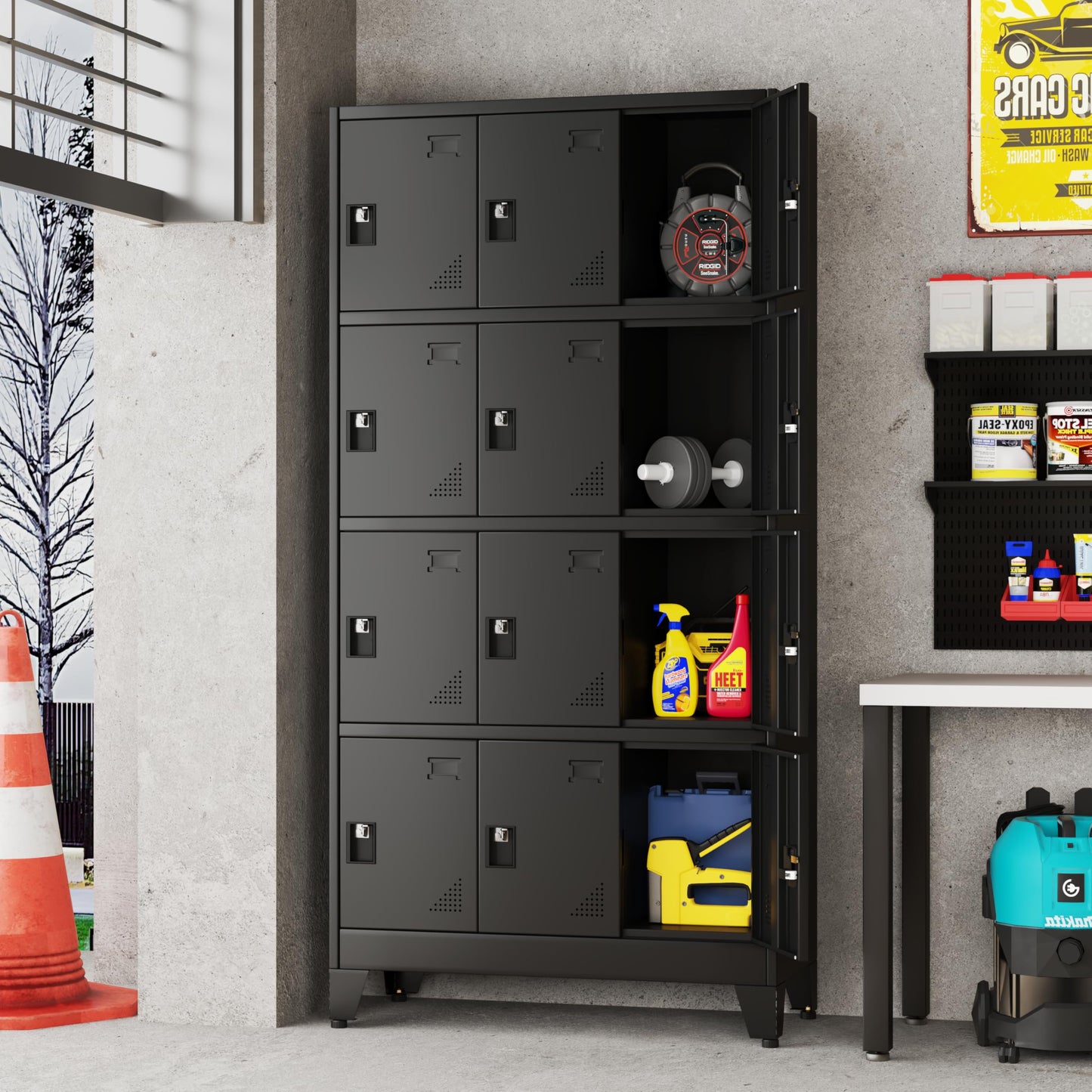 winiowa Metal Locker for Employees, 12 Doors Locker Organizer with Shelves, Black Steel Storage Lockers Cabinet for Garage School Office Gym Bedroom(Black,12 Doors)