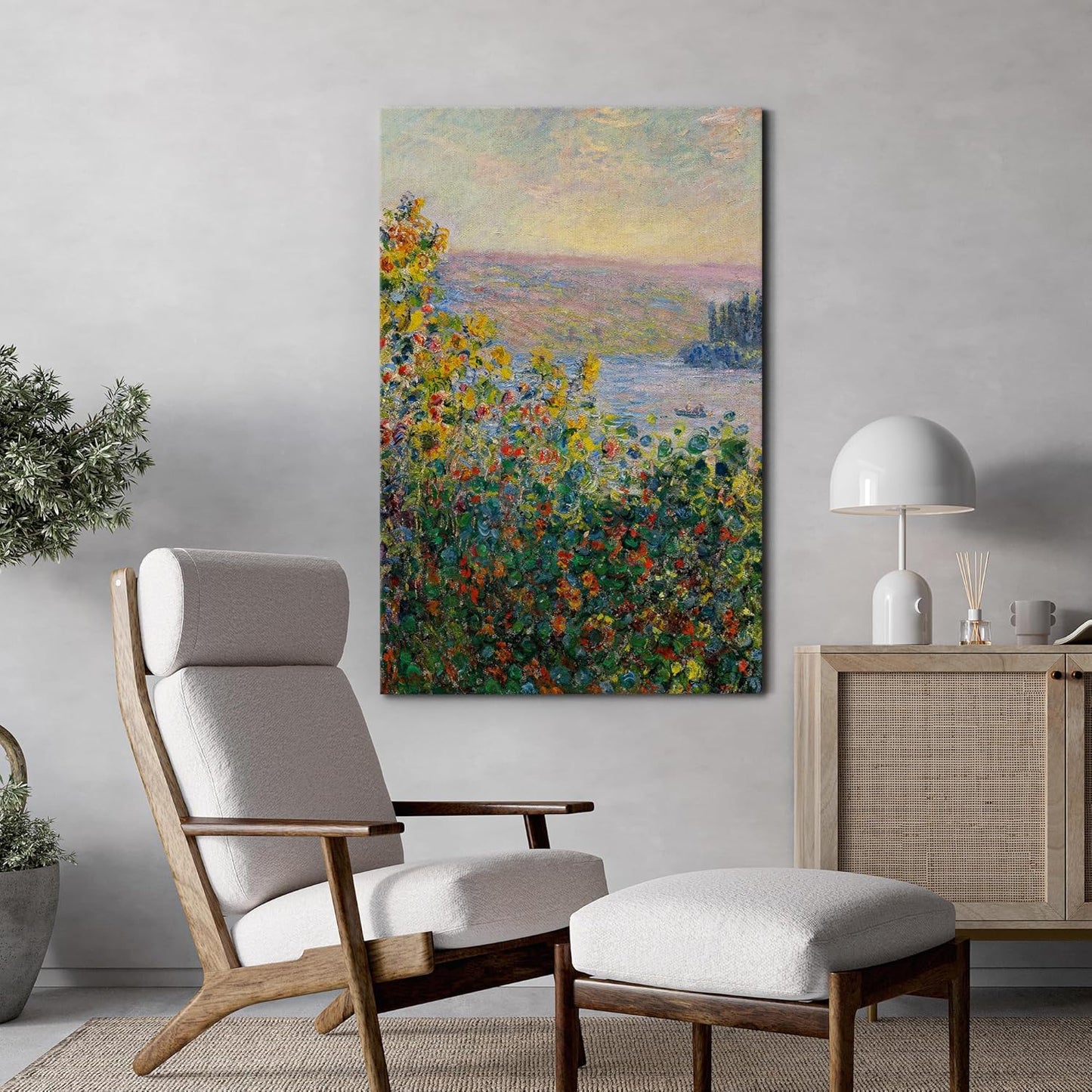 wall26 - Claude_Monet - Flower Beds at Vetheuil - Impressionist Modern Art - Canvas Art Home Art - 24x36 inches