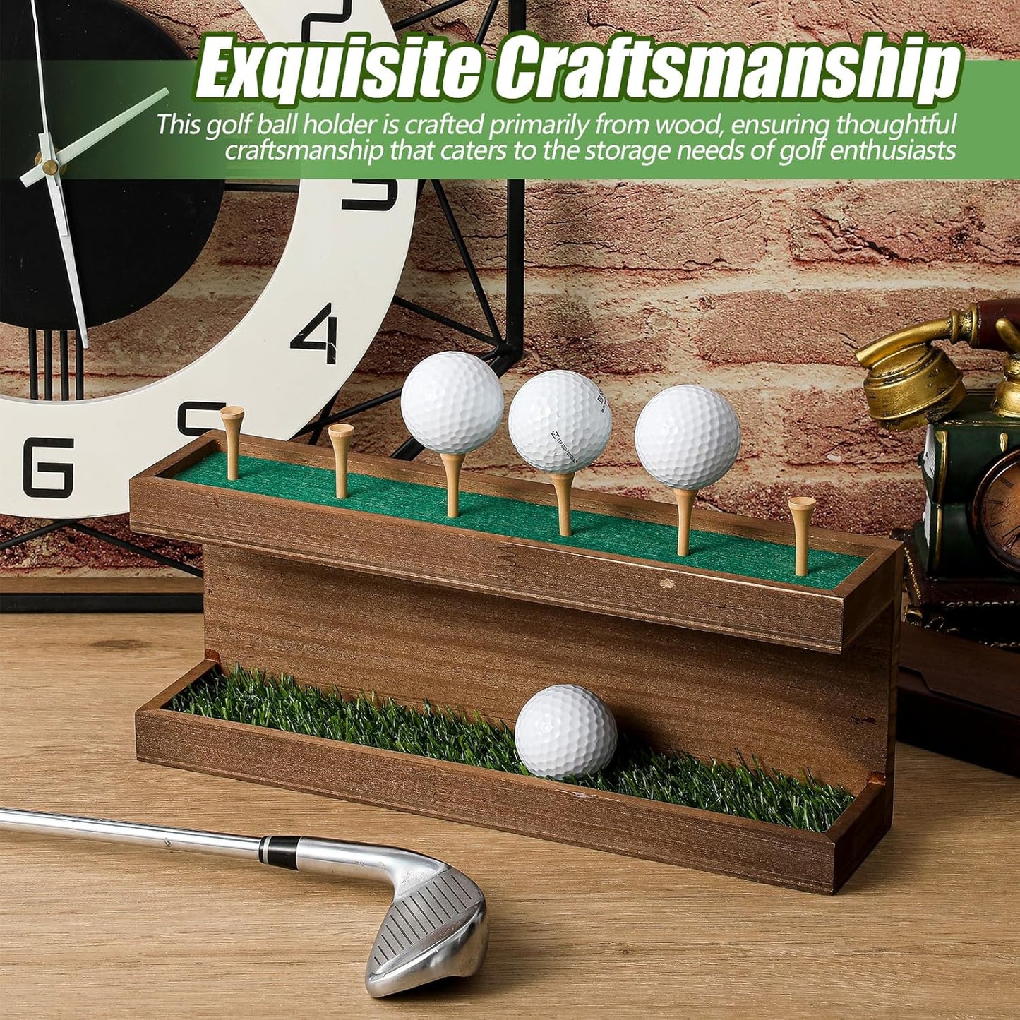 Menkxi Rustic Wood Golf Ball Holder 12.5 x 3 Inch Wall Mounted Vintage Display Stand Floating Shelf with Golf Tees for Christmas Storage Party Decor Supplies