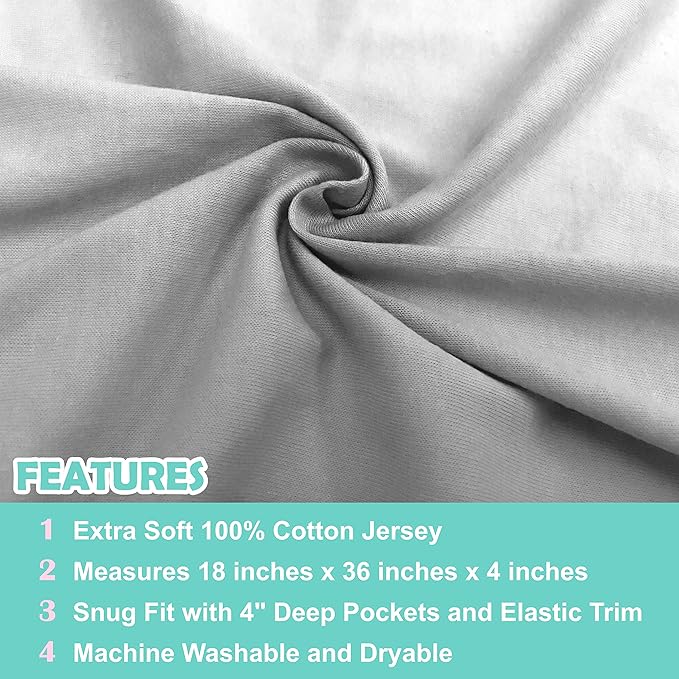 American Baby Company 100% Natural Cotton Fitted Cradle/Bassinet Sheet 36" x 18" - Soft, Breathable & Hypoallergenic Bed Sheet, Gray, Neutral for Boys & Girls