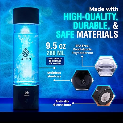 Hydrogen Water Bottle Generator - Hydrogen Water Machine with SPE & PEM Technology, Portable & Rechargeable, Water Ionizer up to 4700ppb, Hydrogen Water Generator for Travel & Exercise-9.5oz