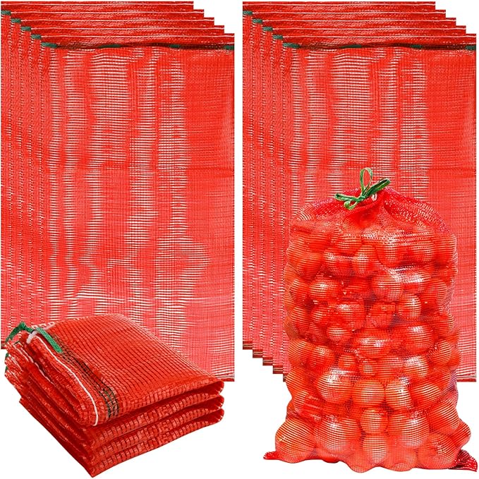 100 Pack 15.7" x 27.5" Large Mesh Onion Bags, Reusable Drawstring Fresh Produce Storage Bags for Potatoes, Citrus, Crawfish, Corn