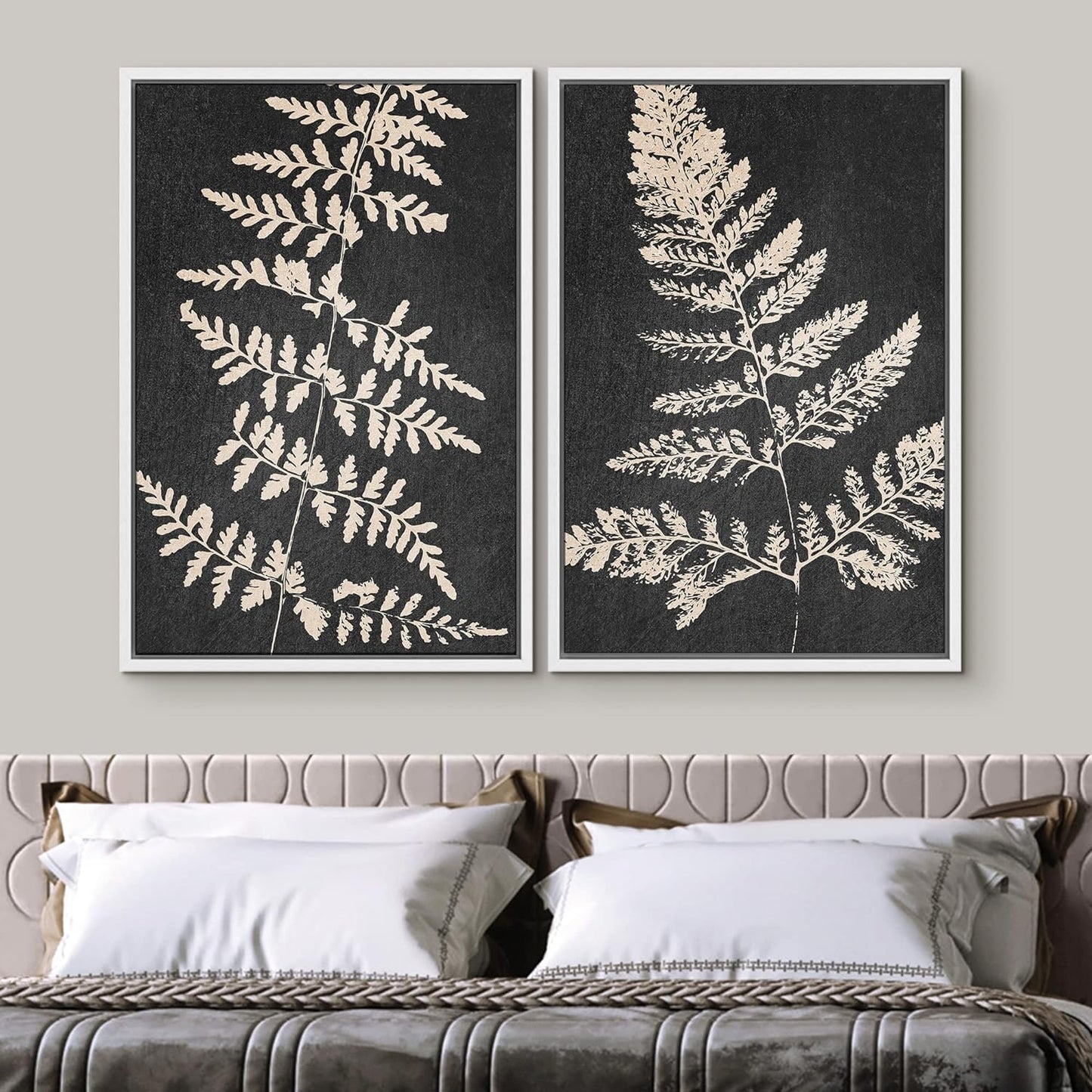 SIGNWIN Canvas Print Wall Art Set Black Tan Forest Fern Plant Leaf Silhouette Nature Wilderness Illustrations Modern Art Rustic Multicolor for Living Room, Bedroom, Office - 24"x36"x2 White