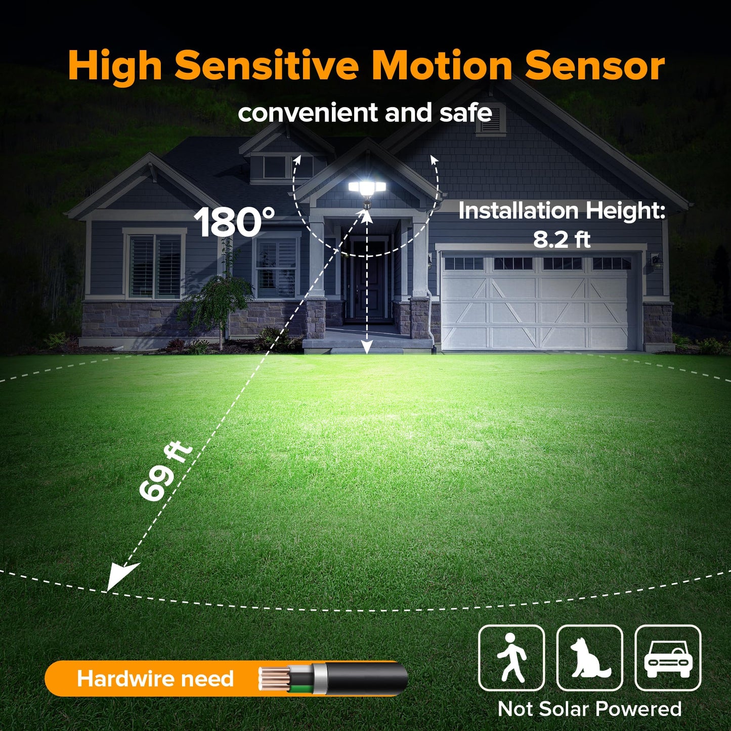 Lutec 80W 9000Lm Led Security Lights Motion Sensor Outdoor Lights  4 Head Led Flood Light Outdoor 5000K Daylight  Ip65 Waterproof  Motion Detected Light For Outside  House  Garage  Yard (Brown)