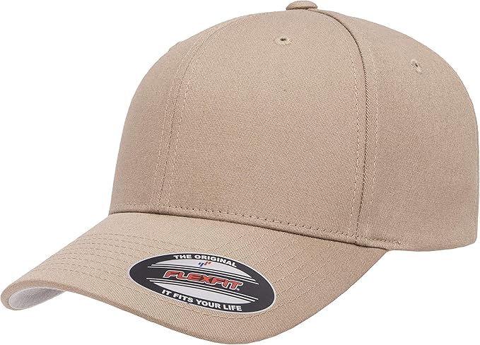 Flexfit Unisex Cotton Twill Fitted Baseball Cap, Khaki, Large-X-Large