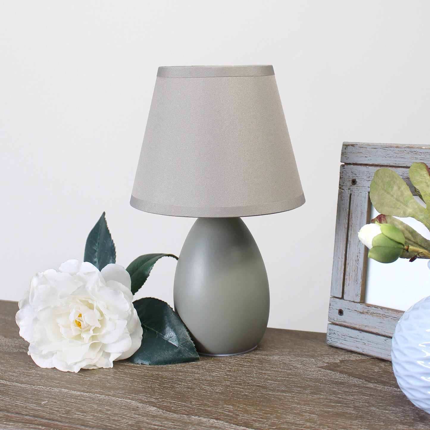 Simple Designs Lt2009-Gry Mini Egg Table Lamp, Gray Ceramic, No Bulb