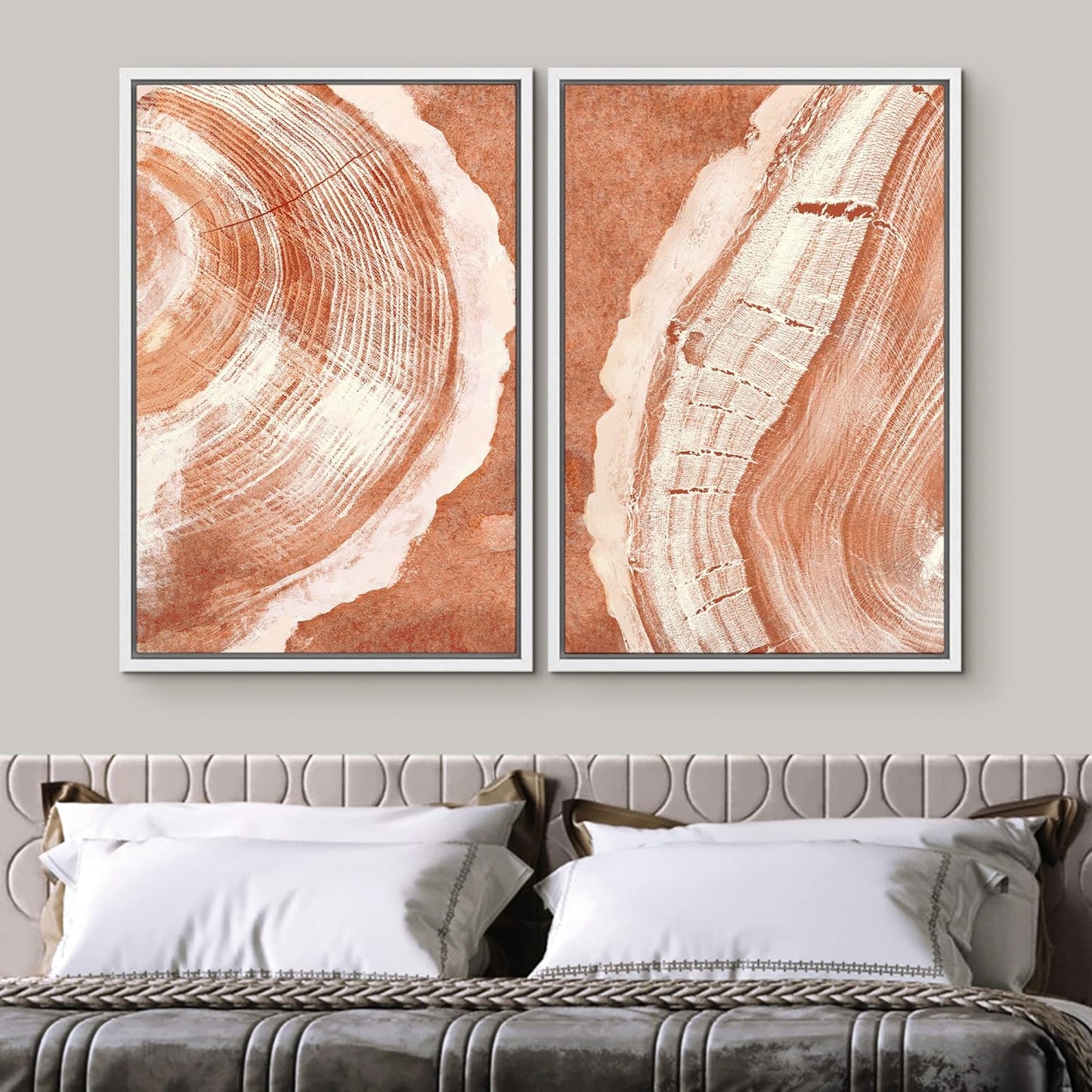 SIGNWIN Framed Canvas Print Wall Art Set Orange Closeup Wood Tree Ring Details Nature Wilderness Illustrations Modern Art Rustic Colorful Ultra for Living Room, Bedroom, Office - 24"x36"x2 White