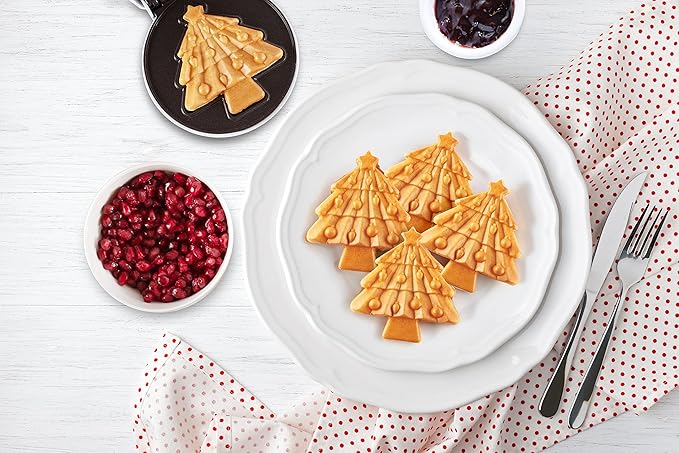 Christmas Tree Mini Waffle Maker- Make this Holiday Special for Kids w Cute 4 Inch Waffler Iron, Electric Non Stick Breakfast Appliance for Xmas Season, Festive Gift or Cute Dessert, Treat for Santa