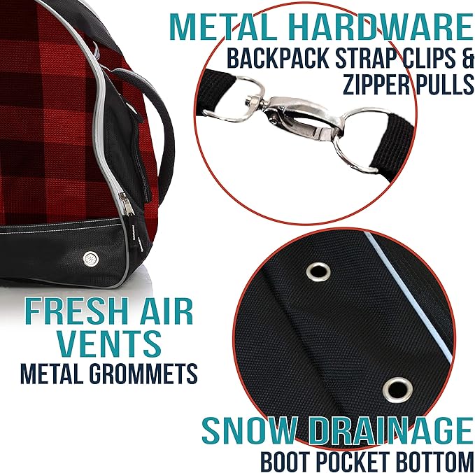 Athletico Ski Boot Bag – Skiing and Snowboarding Travel Luggage – Stores Gear Including Jacket, Helmet, Goggles, Gloves & Accessories – Venting and Grommets for Snow Drainage