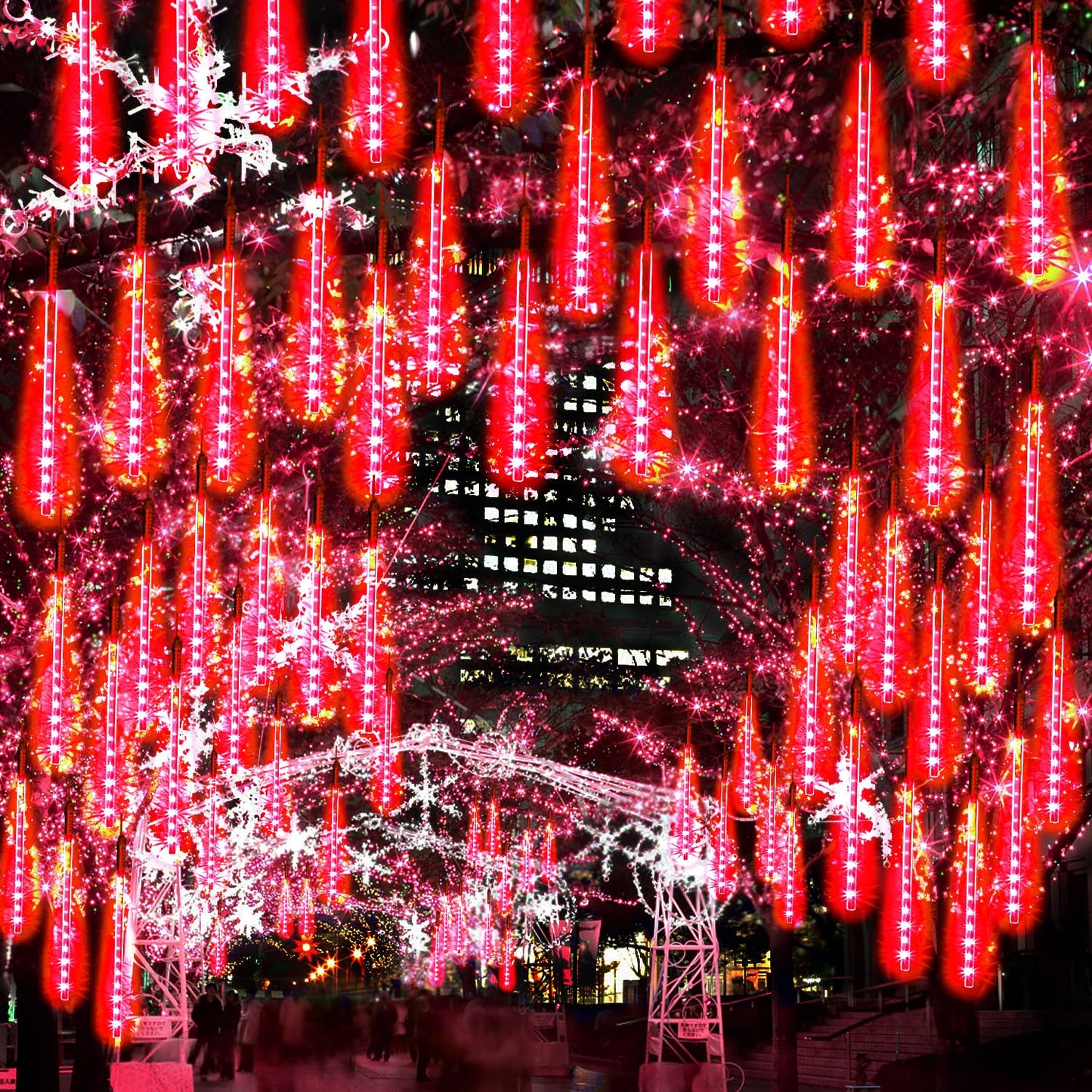 Jjgoo ?2 Pack? Christmas Lights Meteor Shower Rain Lights 12Inch  Totally 20 Tube 480 Leds Icicle Light Outdoor Raindrop Light For Xmas Halloween Wedding Party Tree Holiday Decoration  Red
