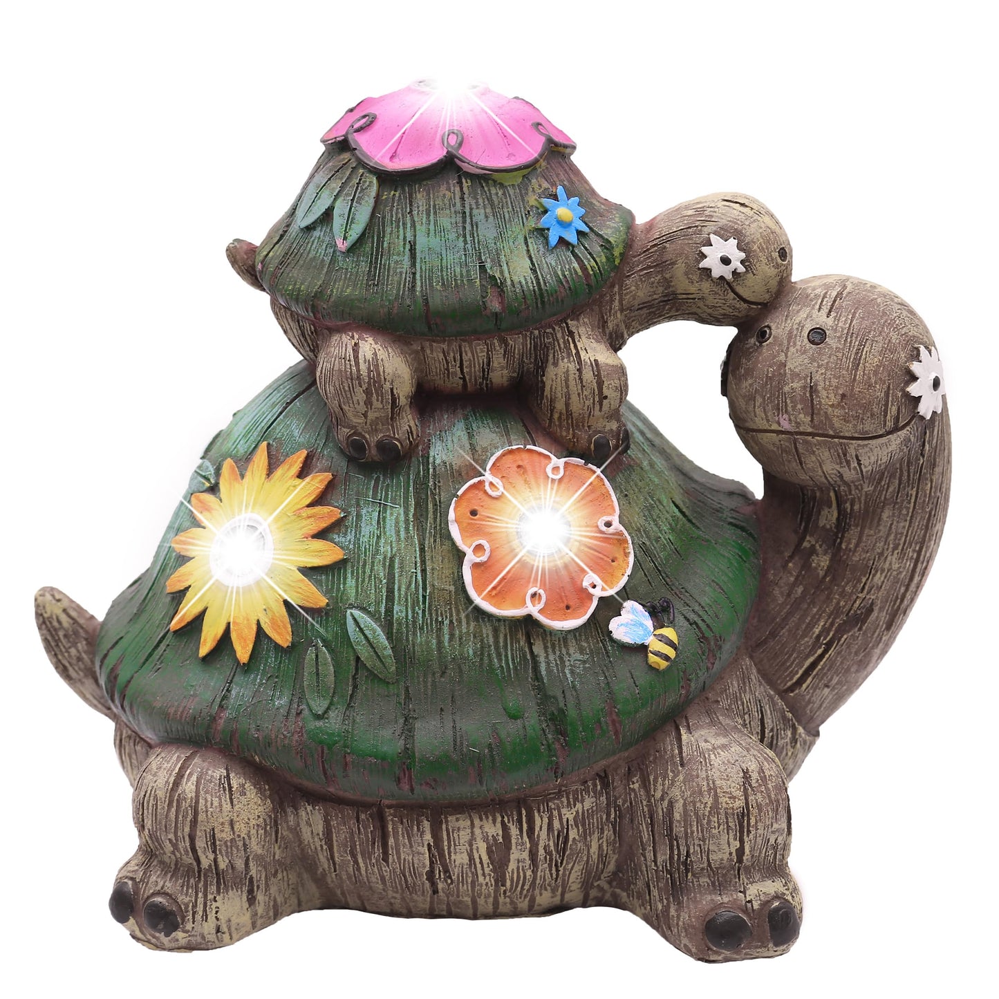 TERESAS COLLECTIONS Turtles Garden Decor, Waterproof Resin Statue, Medium Size, Green, Solar Light
