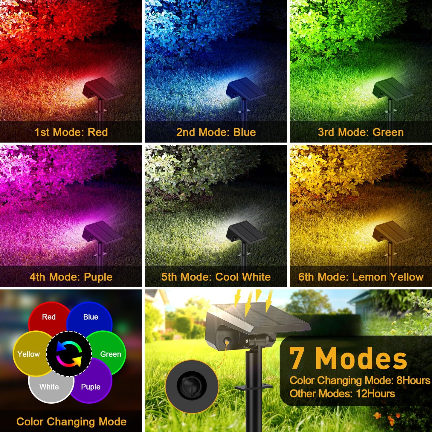 NACINIC Solar Color Changing Spot Lights Outdoor Waterproof IP65, [8 Pack/32 LED/7 Modes] 2-in-1 Landscape Spotlights, Auto On/Off High Lumens Solar Spot Lights for Outside Yard Garden Pathway Walkway
