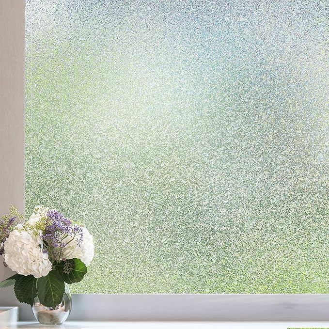 Coavas Window Privacy Film Frosted Glass Static Clings, Decorative Bathroom Door Privacy Film Day and Night, Heat UV Blocking Anti-Glare Frosting Stickers Renter Non-Adhesive, 29.5 x 78.7 Inch, Silver