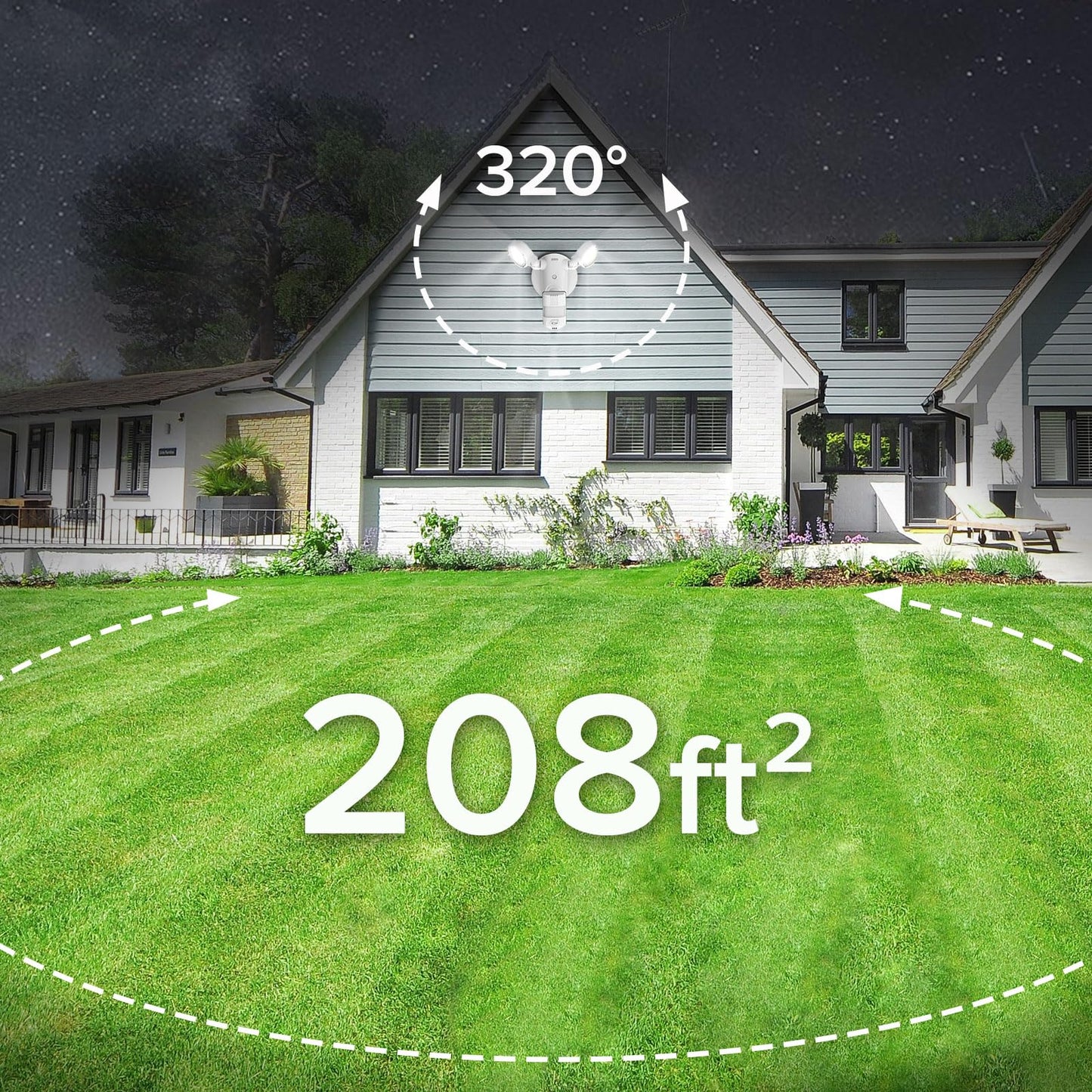 Sansi 25W Motion Sensor Outdoor Flood Light, 3000Lm, 5000K Dusk To Dawn, 4 Modes, White, Model C2440-Mw-25W
