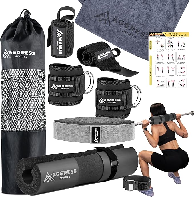 Premium Barbell Pad Set for Hip Thrusts - Squat Pad for Barbell Lunges, Bench Press, with 2 Gym Ankle Straps, Hip Resistan...