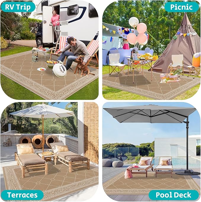 HEBE Outdoor Rug 8'x10' for Patios Waterproof Clearance Reversible Patio Mat Plastic Straw Rug RV Camping Mat Outside Area Rug Carpet for Camping RV,Porch,Deck,Balcony,Camper,Backyard
