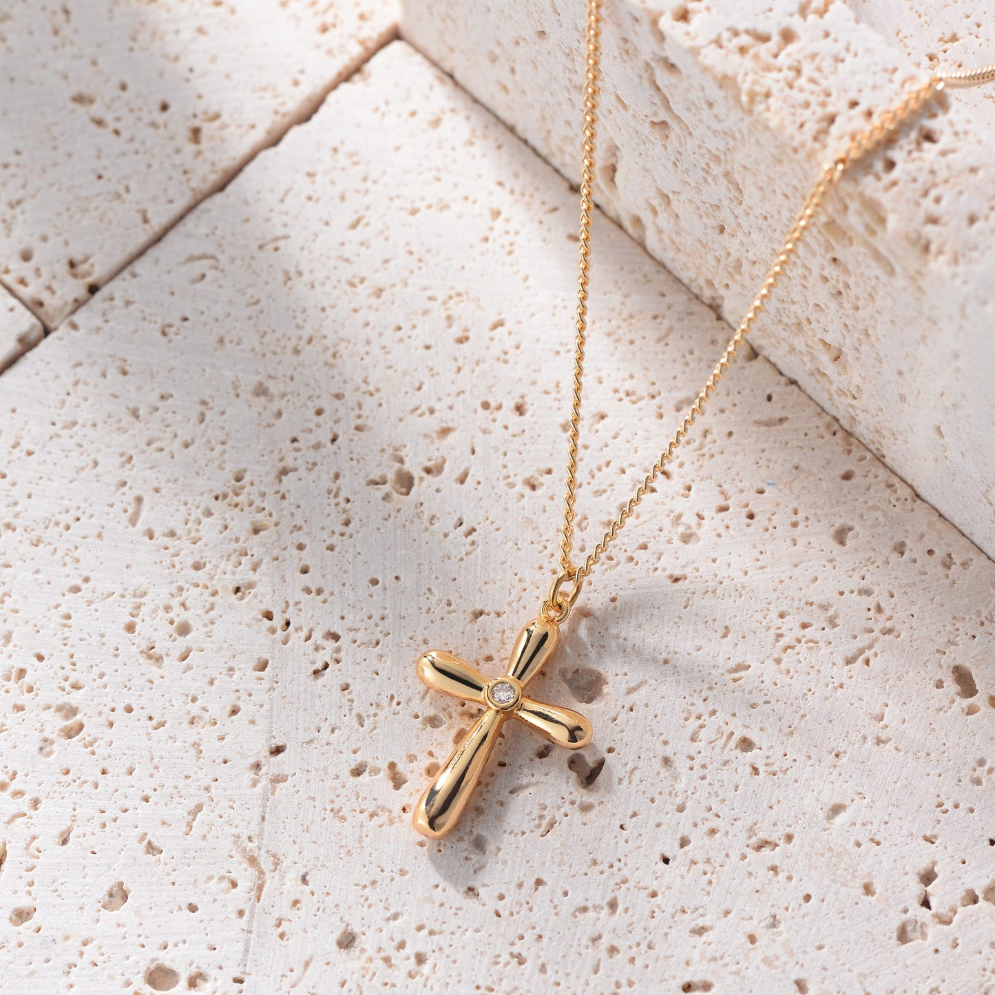 Fettero 14K Gold Plated Cross Necklace, Cross Faith Balloon Pendant Dainty Chain Simple Tiny Jewelry Gift for Women