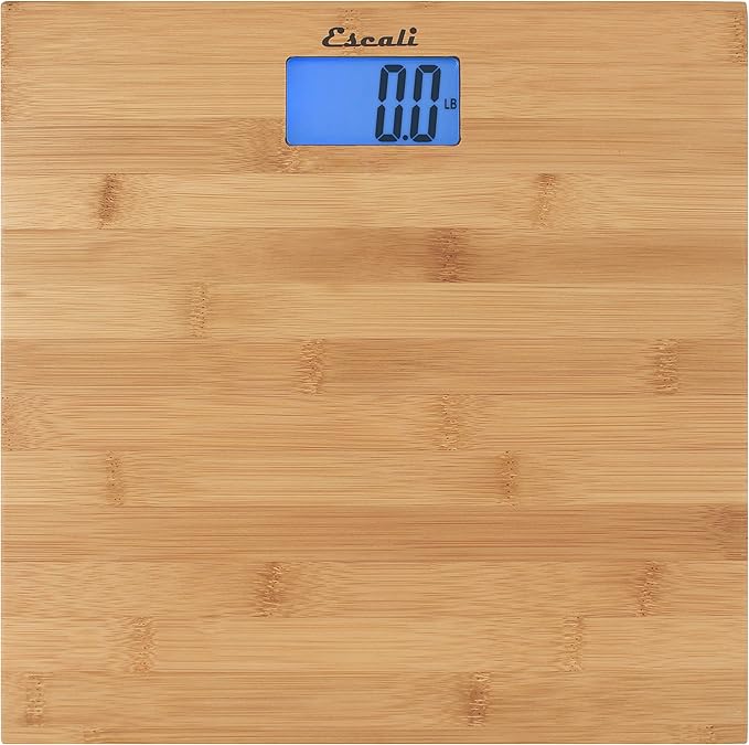 Escali Bamboo Digital Electronic Bathroom Scale for Body Weight, Bath Scale with Extra-High Capacity of 440 lb, Batteries ...