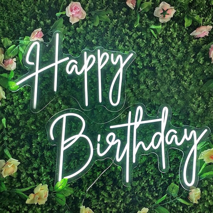 Large Happy Birthday Neon Signs LED Birthday Light Sign for Backdrop Birthday Party Decorations, Happy Birthday Light Up S...