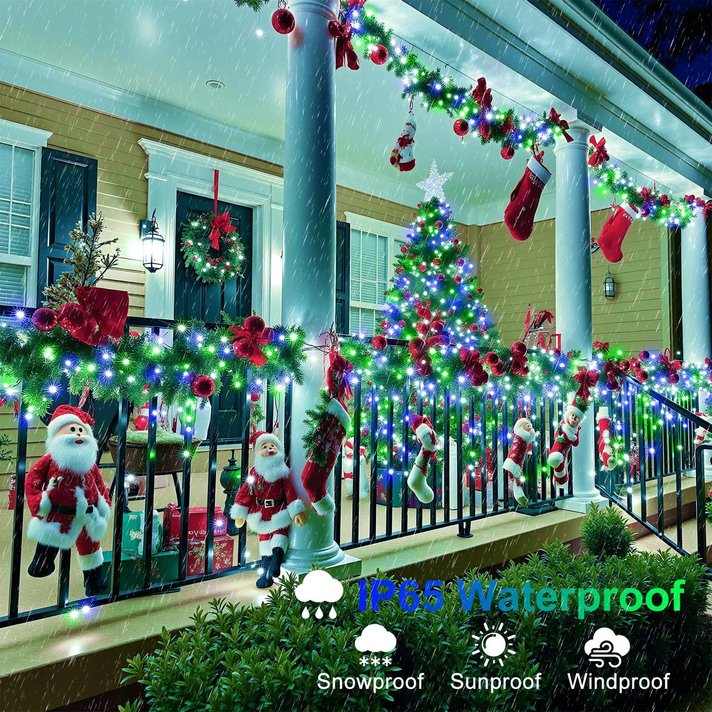 Christmas Lights Outdoor  66Ft 200 Led Christmas Tree Lights With 8 Modes Waterproof  Plug In Connectable String Twinkle Light Green Wire For Tree Patio Party Decorations  Blue Green