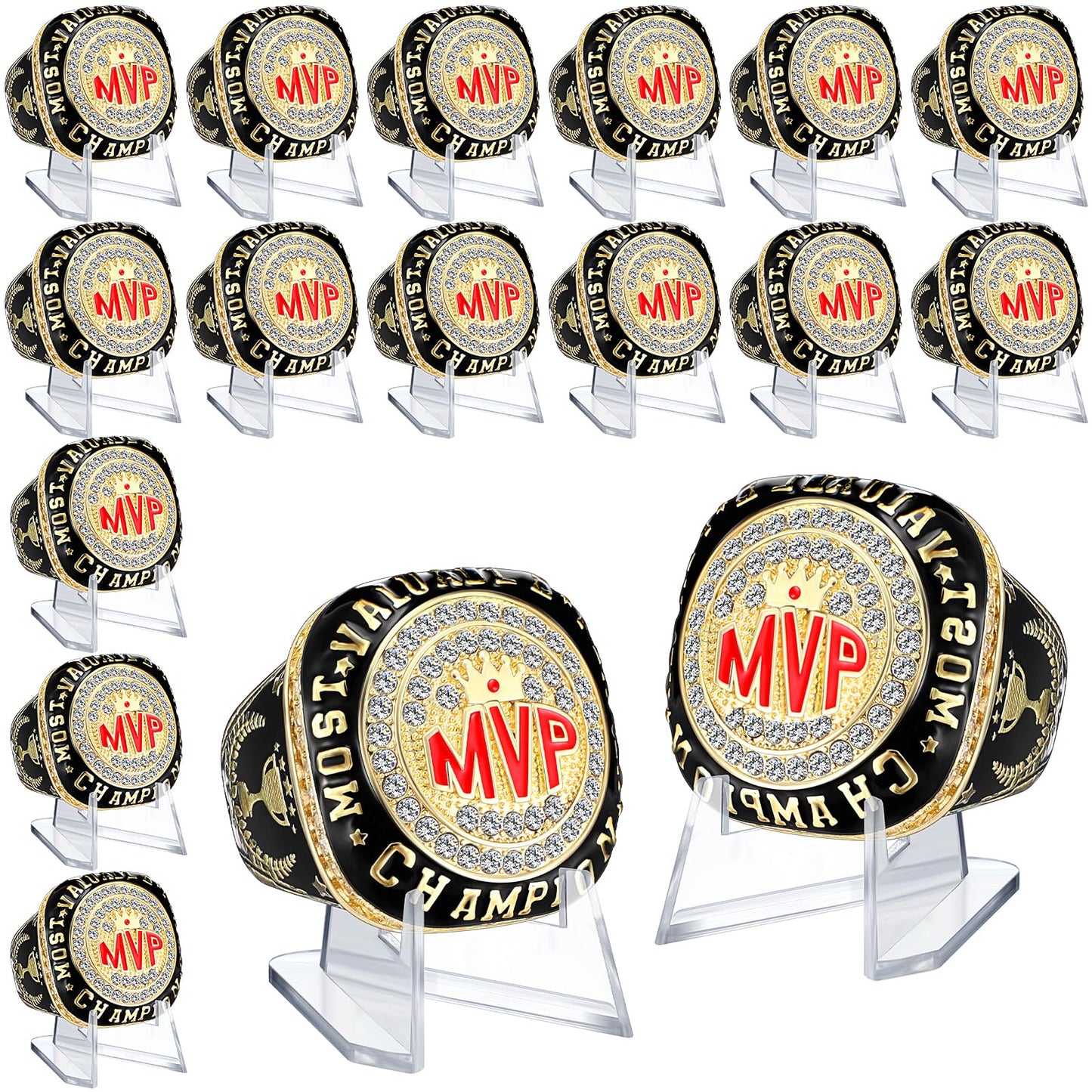 Misdary MVP Championship Rings with Holder Most Valuable Player Greatest of All Time Gold Ring Award Gift Sports Team Prize for