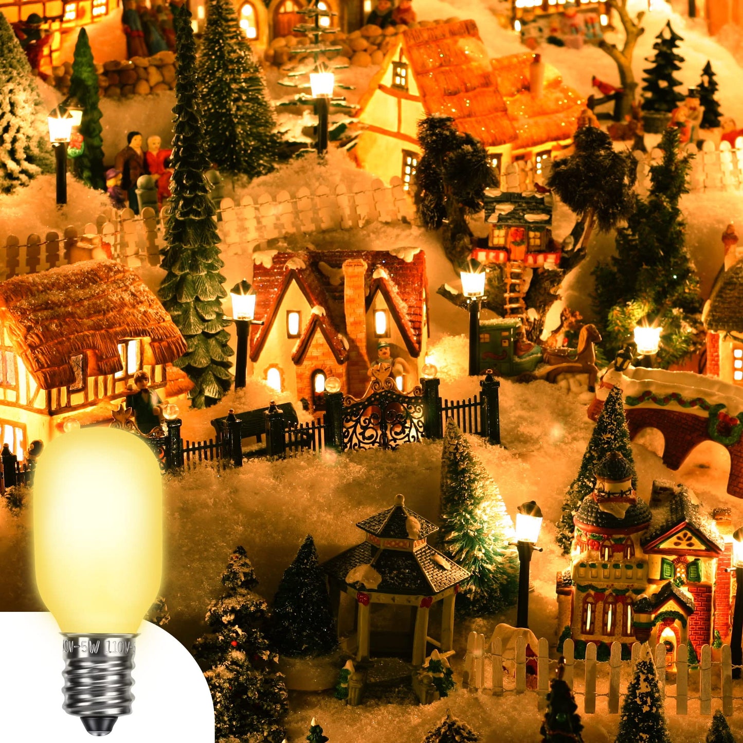 Meonum Christmas Village Replacement Light Bulbs  E12 Candelabra Base T20 Led Bulbs  0.7W 120V Replacement Light Accessories For Villages Houses  Christmas Tree  Halloween Pumpkin(3 Pieces)