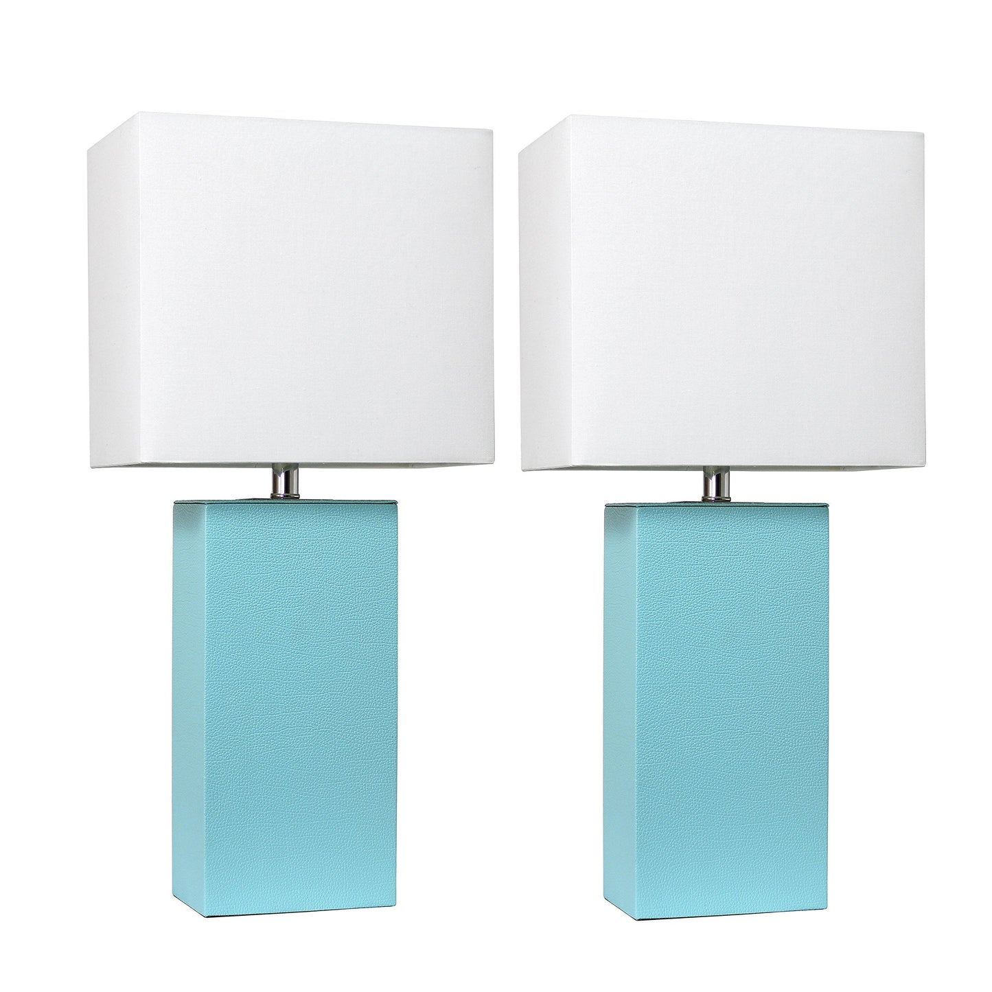 Elegant Designs LC2000-AQU-2PK Modern Leather Table Lamps, Aqua, 10 x 6 x 21 (Pack of 2), White Fabric Shades
