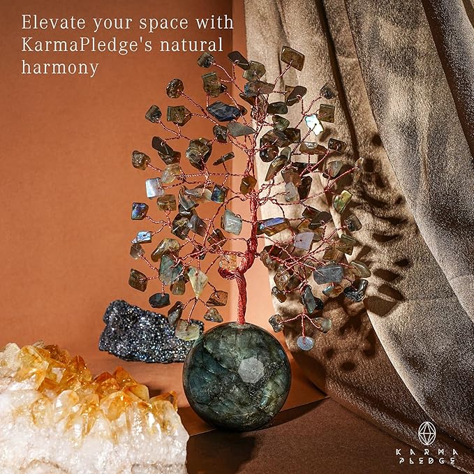 Crystal Tree of Life Home and Office Decor Gifts for Women, Labradorite Chakra Healing Stones Feng Shui Bonsai Tree for Positive Energy, Money, Good Luck, Christmas Decor, Birthday Gifts for Mom