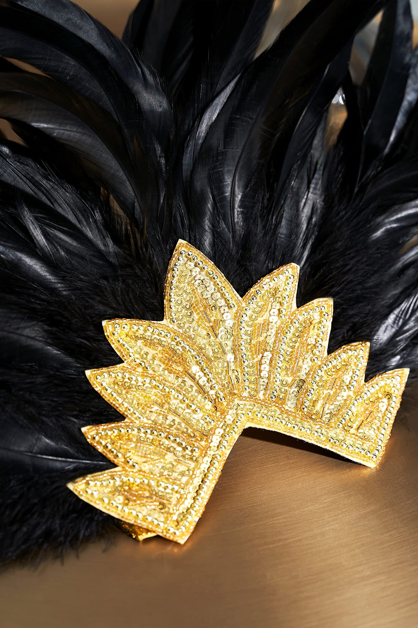 BABEYOND Carnival Feather Headpiece Showgirl Pageant Headband Women's 1920s Flapper Headband (Gold Crystal)
