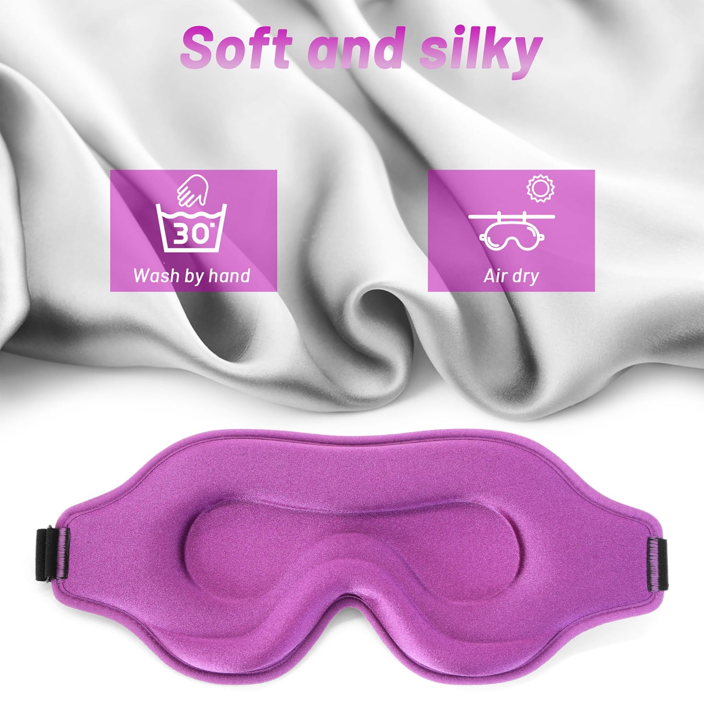 Sleep Eye Mask for Men Women, Lash Extensions 3D Sleeping Mask, Travel Blackout Night Blindfold Eye Shade Cover with Adjustable Strap (Purple-3D)