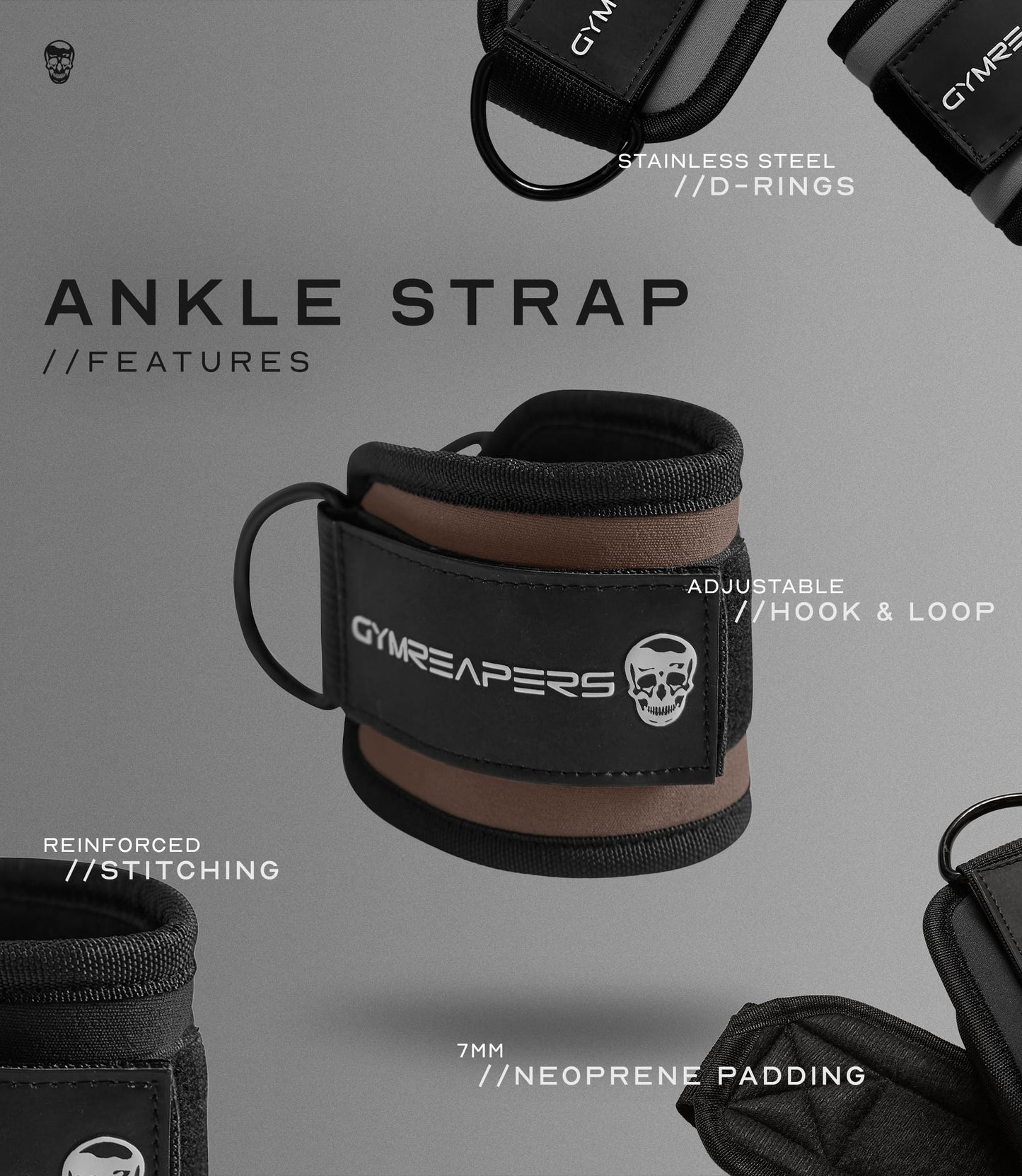 Gymreapers Ankle Strap (Single) For Cable Machine Kickbacks, Glute Workouts, Lower Body Exercises - Adjustable Leg Strap with Neoprene Padding (Toffee, Single)