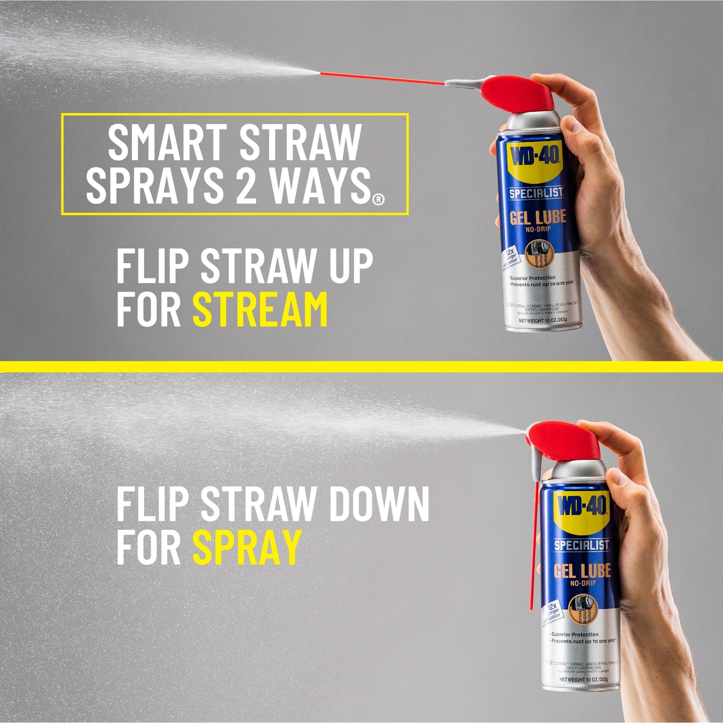 WD-40 Specialist Gel Lube with Smart Straw Sprays 2 Ways, Twin Pack, 10oz cans, No drip Lubricant, Non-Fling Lubricant, (Pack of 2) (300851)