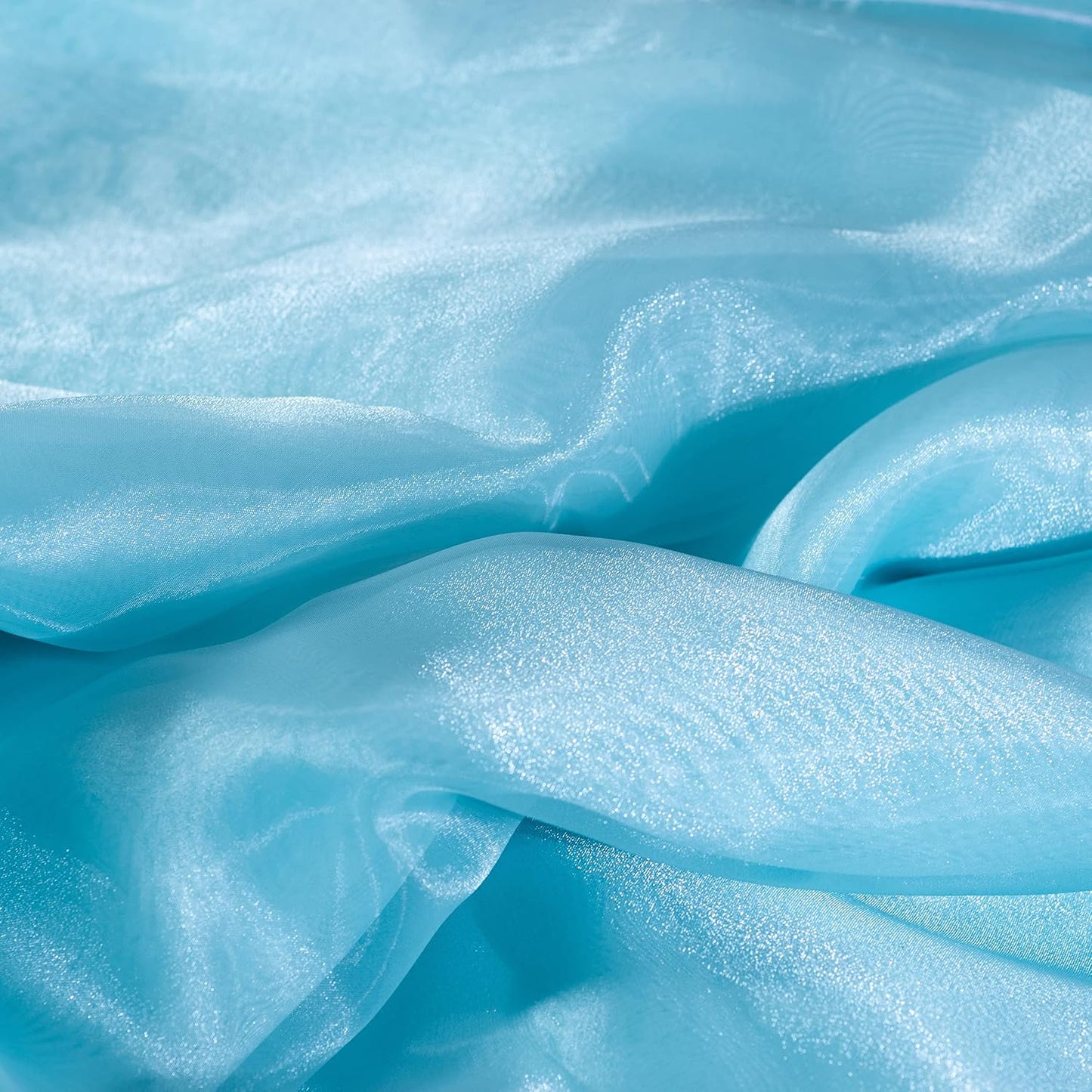 Fynite Sheer Organza Fabric - 1 Yard Long, 44" Wide - Bridal Solid Sheer Organza Bolt for Wedding Dress Fashion Craft Decorations - Silky Shiny - Light Blue