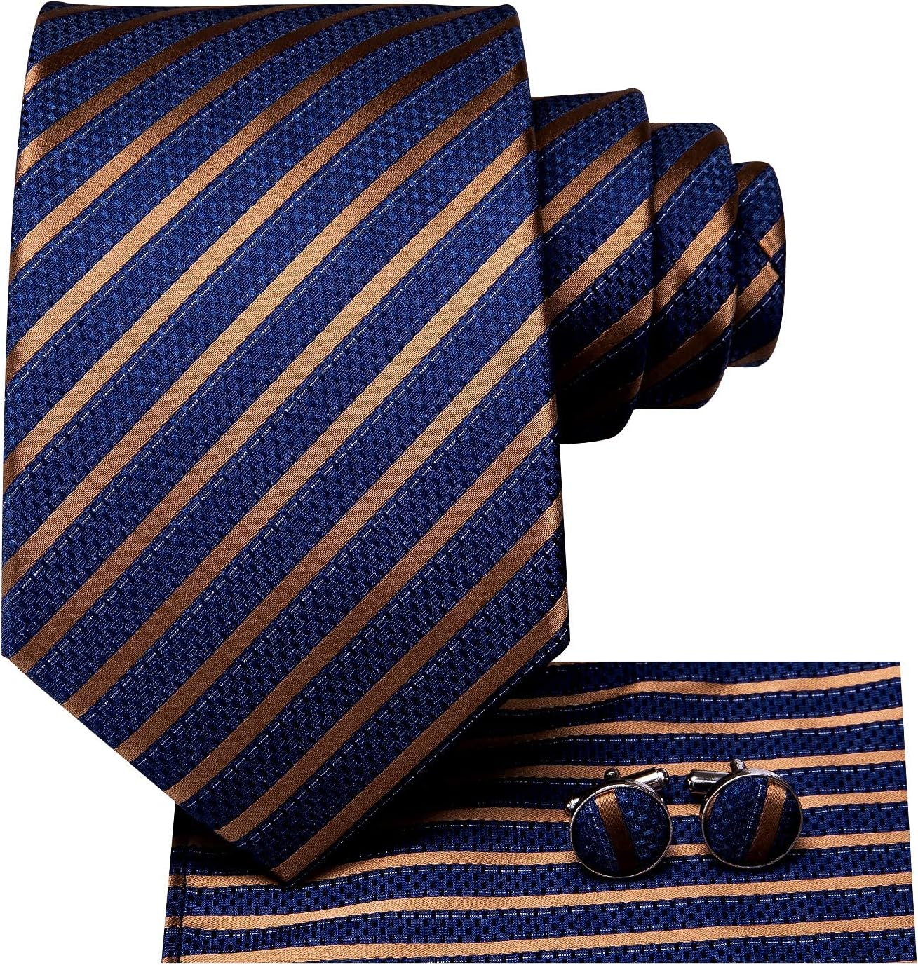 Dubulle Mens Paisley Striped Tie WOVEN Necktie for Men and Handkerchief Cufflinks Set Wedding Formal Business