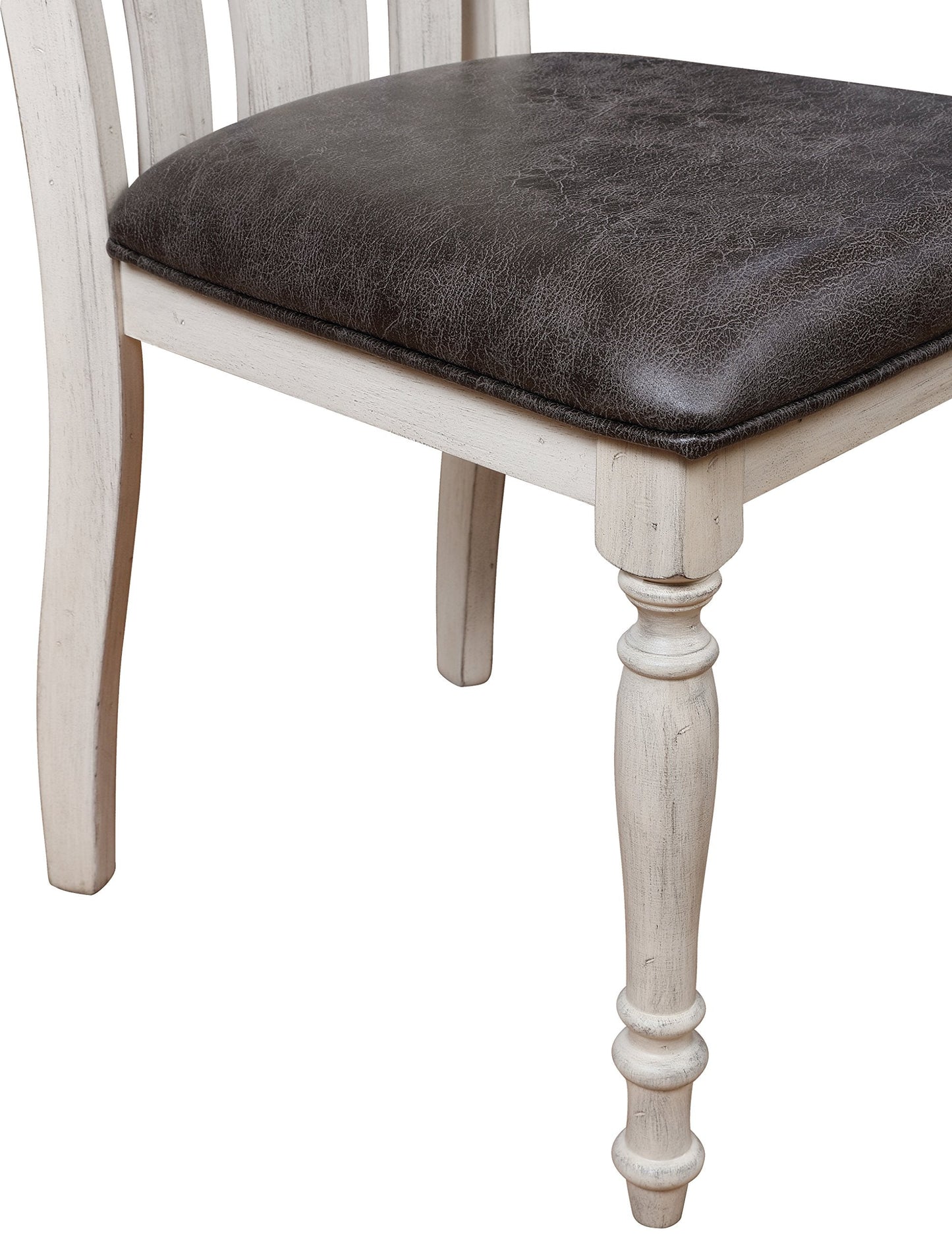 Roundhill Furniture Arch Solid Wood Dining Set: Table with Extension Leaf, Six Chairs, Distressed White and Dark Oak