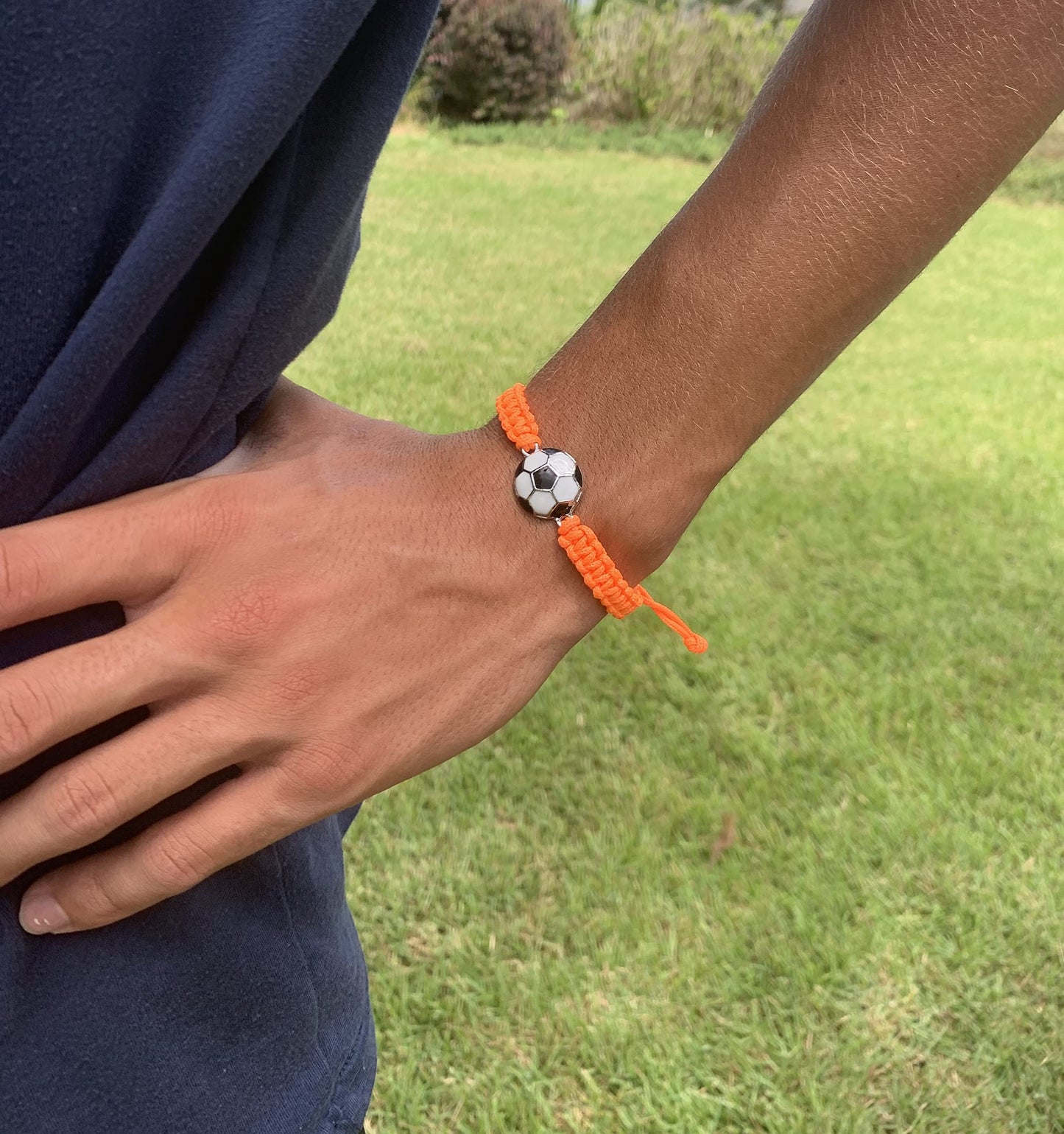 Soccer Bracelet, Soccer Jewelry, Adjustable Unisex Soccer Paracord Bracelets - Soccer Gift (Orange)
