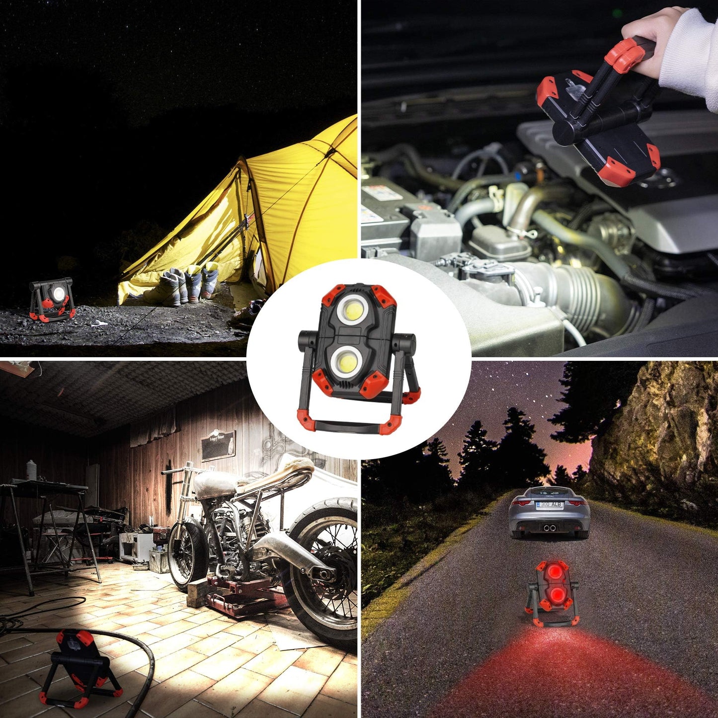 Yzoni 2 Pack LED Work Light Rechargeable, 2 COB 2500LM Folding Portable Flood Light with Magnetic Base and 360° Rotation Stand, Spotlights for Camping Car Repairing Emergency Job Site Lighting