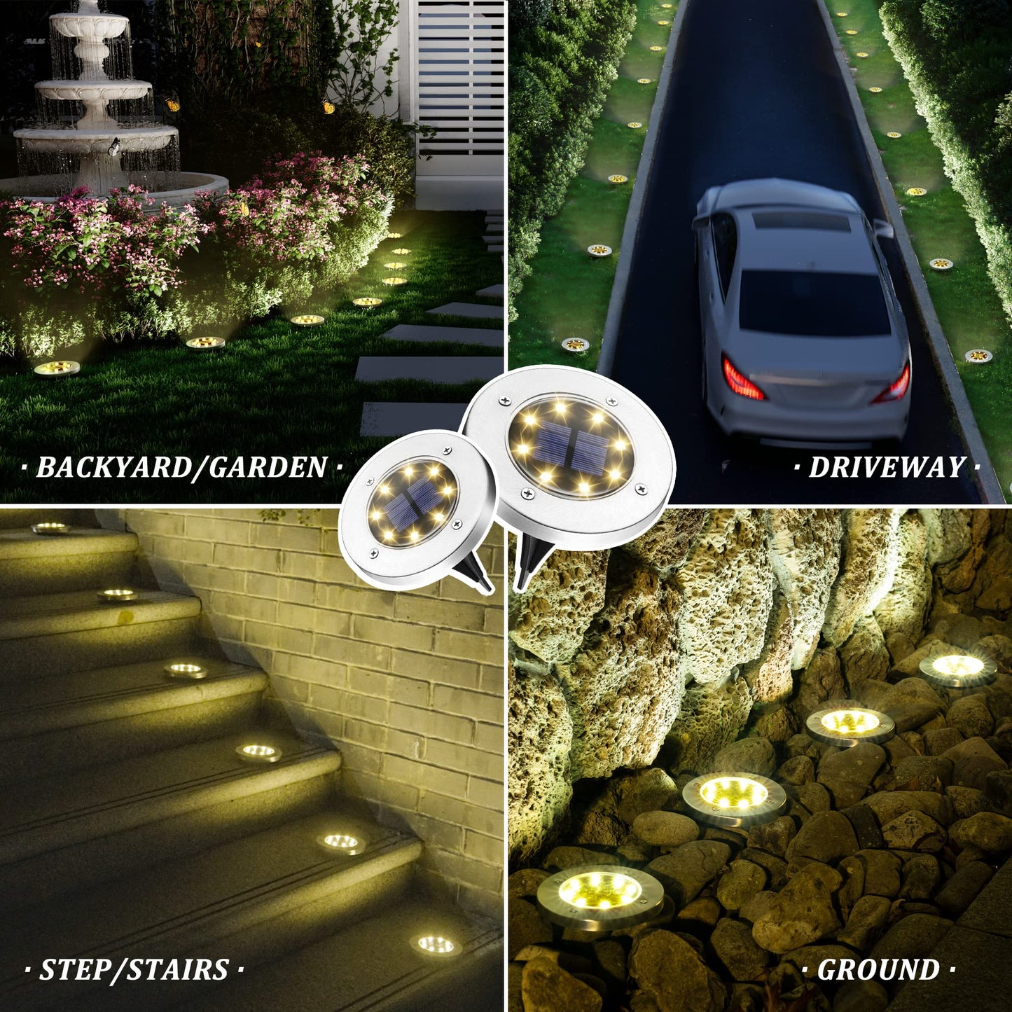 SOLPEX Solar Ground Lights, 20 Pack, Waterproof Stainless Steel, Warm White - Model 8631 for Pathway, Driveway, Patio, Backyard