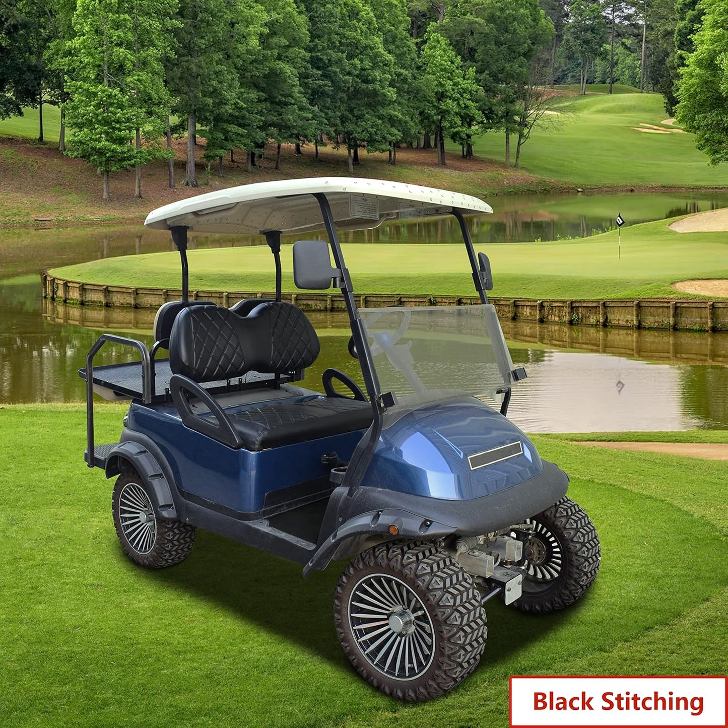 NOKINS P Diamond Seat Cover for Golf Cart Club Car Precedent Original Regular Cushion, No Stapler Required, Golf Cart Vinyl Replacement Front Seat Cover Black Stitching
