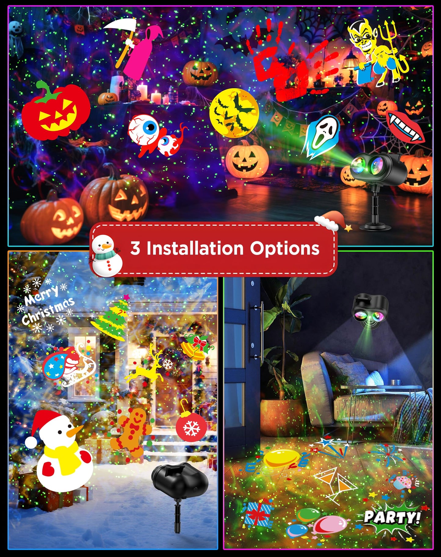 Christmas Projector Lights Outdoor Waterproof  10 Slides X 8 Bright Hd Patterns  Firefly & Ocean Wave Effects  Timer Snowflake Light Projector For House Yard Xmas New Year Valentines Thanksgiving