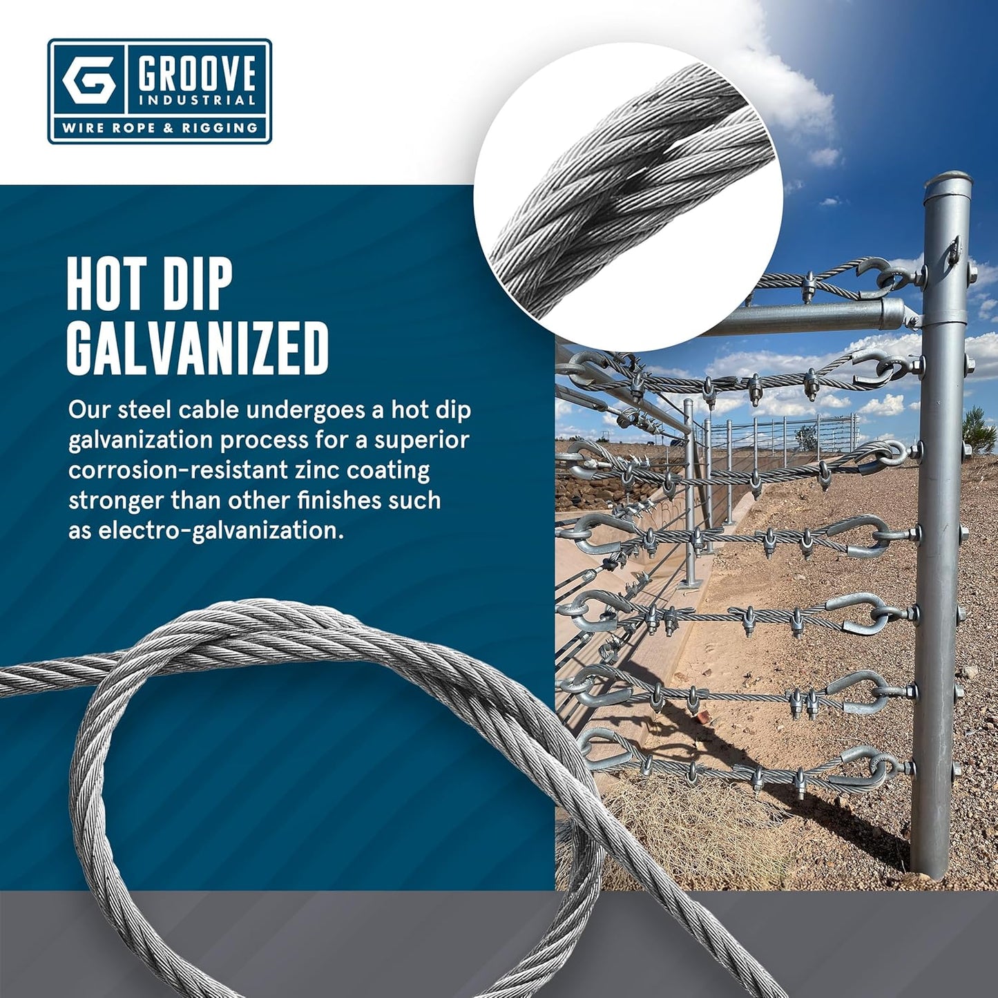 3/8’’ 7x19 Hot Dip Galvanized Aircraft Cable – Steel Wire Rope - 150 Feet