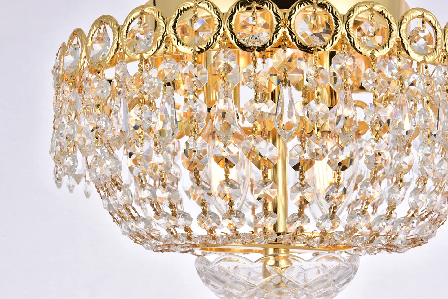 Elegant Lighting Century Flush Mount Light - Gold Finish, Royal Cut Crystal, Model V1900F12G/Rc