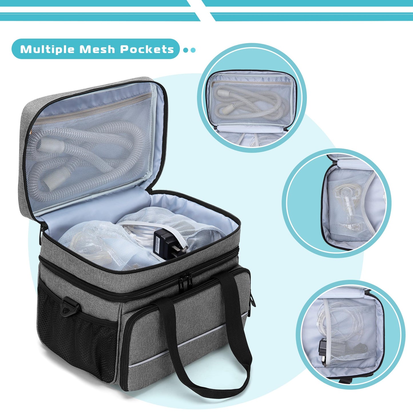CURMIO CPAP Travel Bag Storage Case Compatible with ResMed AirSense 11, AirSense 10, AirSense 10 elite, AirStart 10, Philips Dreamstation, 3B Medical Luna G3, and XT Fit, Gray (Patented Design)