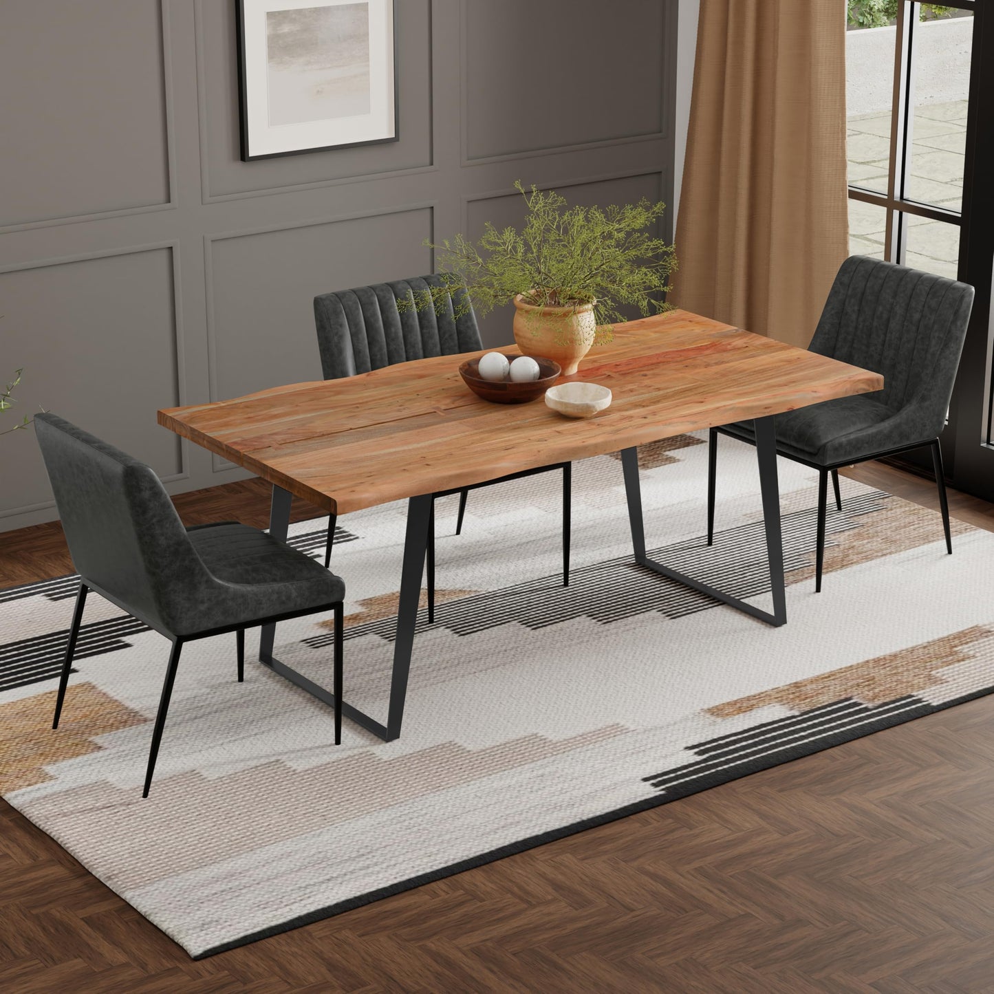 SIMPLIHOME Delta Dining Table - 72 inch Wide Solid Acacia Wood Rectangular Table in Natural, Modern Industrial Style for Dining Room or Kitchen with Black Powder-Coated Iron Base, Seats 6