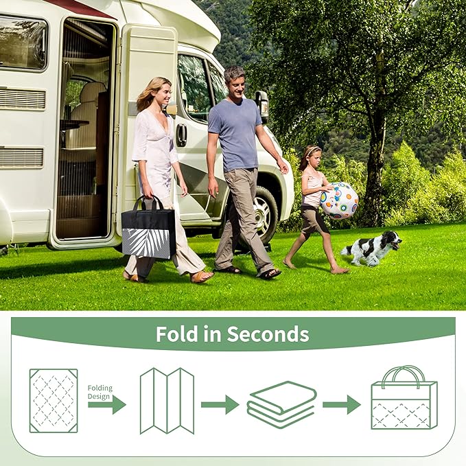 GENIMO Outdoor Rug 8' Round Waterproof for Patios Clearance, Reversible Outdoor Plastic Straw Camping Rug Carpet, Large Area Rugs Mats for RV, Camper, Deck, Balcony, Porch, Beach, Picnic, Grey&White