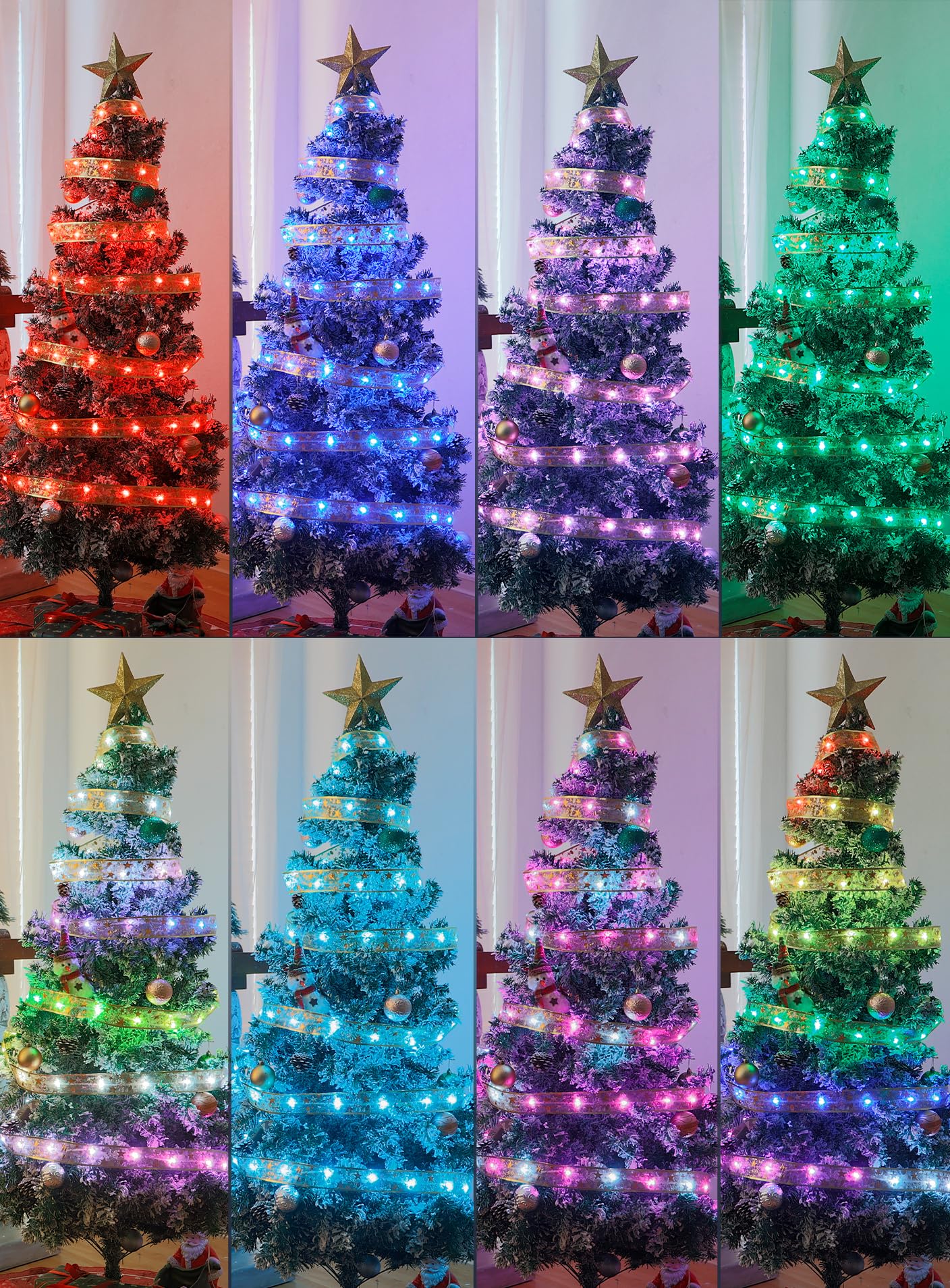 Bravedream 33Ft Smart Christmas Ribbon Lights  Color Changing Lighted Ribbon  100 Leds  80 Modes  App & Remote Control  Music Sync  Timer  Usb Powered  Extendable Via App For Tall Xmas Tree  Golden