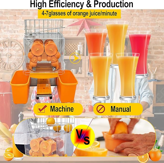 TECHTONGDA Commercial Juicer Machine, Orange Squeezer for 22-30 per Minute, Lemon Juice Extractor Citrus Juicer, Electric Orange Juice Machine with Pull-out Filter Box and 2 Peels Collecting Buckets
