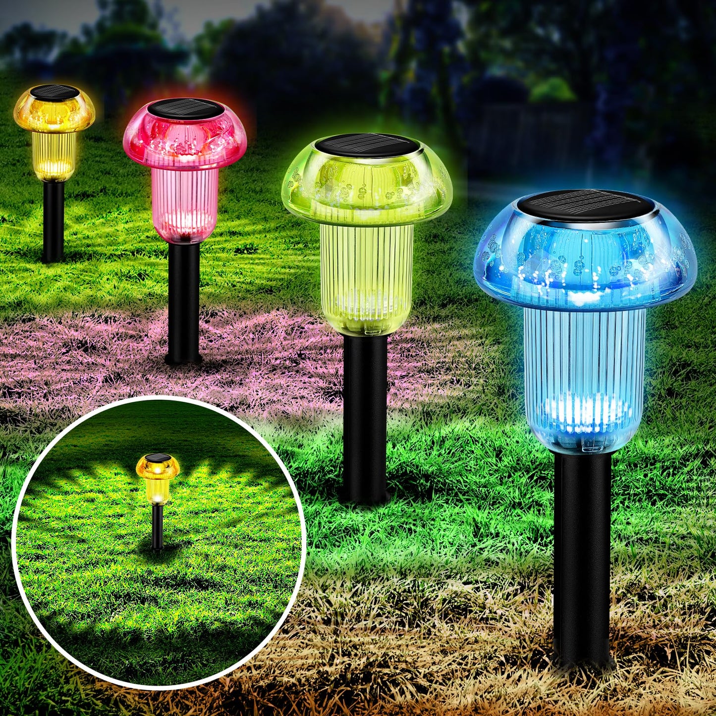 COZY-PAVILION Solar Lights Outdoor Waterproof 8 Pcs LED Solar Mushroom Light Outdoor, Driveway Lights Solar Powered, Landscape Garden Decor Stake Light, Outdoor Solar Lights for Yard, Sidewalk, Lawn