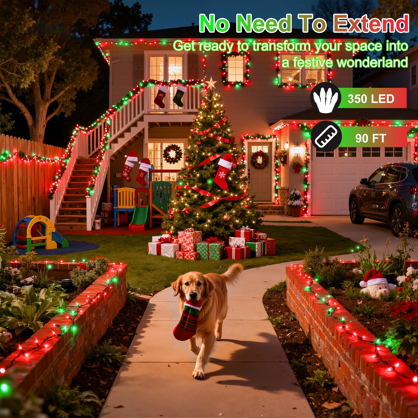 350Led Christmas Lights Indoor Outdoor  90Ft 12 Modes Red & Green Led String Lights With Timer Dimmable  Waterproof Christmas Tree Lights For Xmas Patio Yard Fence Balcony Garden Party Decor Red&Green