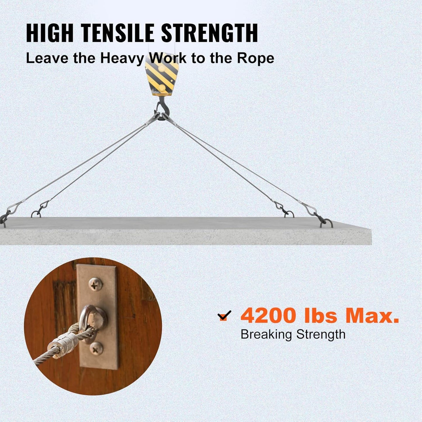 VEVOR 3/16 Stainless Steel Wire Rope 500ft, T316 Steel Wire Cable, Deck Railing 1x19 Strands Construction, 4200LBS Breaking Strength for Stair Handrail Clothesline
